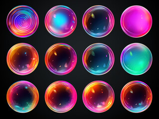 Eye Catching Shimmering Sticker Set Captivating Metallic Hollo Stickers on Black Background
