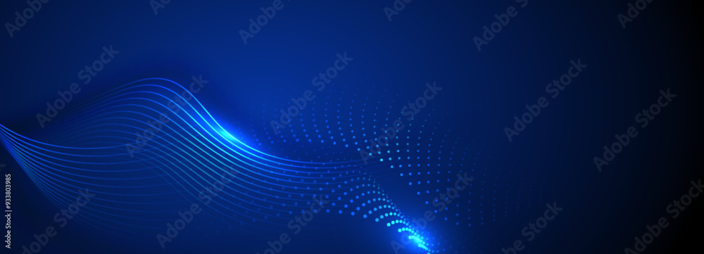 Poster Abstract blue technology background with flowing lines. Dynamic waves. Vector illustration.