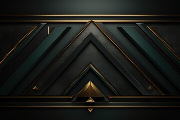 Obraz premium Abstract Geometric Background with Black, Green, and Gold Triangles.