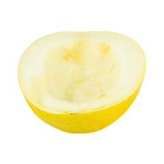 half ripe yellow melon isolated from background