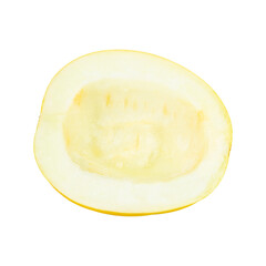 half ripe yellow melon isolated from background