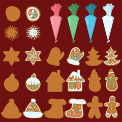 Gingerbread set for painting, Christmas treat and materials for culinary activity