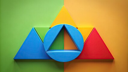 Three geometric shapes, a circle, square, and triangle, fit together seamlessly, symbolizing teamwork, unity, and mutual support in a colorful and harmonious visual representation.