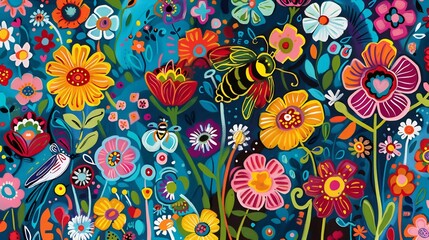 Naklejka premium Vibrant Floral Garden Painting
