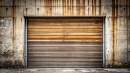 Old garage door with closed metal texture background and concrete floor , garage, door, closed,...