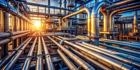Pipes in a crude oil factory , industrial, refinery, manufacturing, fuel, energy, infrastructure