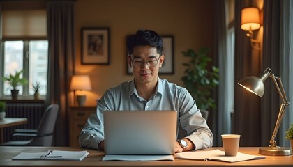 Young man working remotely from his home