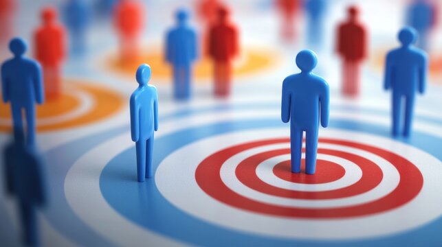 A graphical representation of a target audience concept, with stylized figures and concentric circles, focusing on demographic precision in marketing.