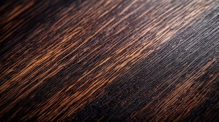 Fototapeta premium A close-up of wenge wood texture, showcasing its rich grain and dark, luxurious finish, ideal for furniture and interior design concepts.