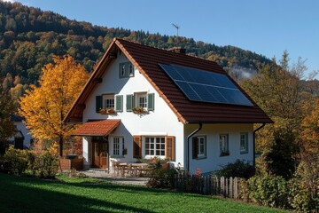 Obraz premium Haus mit Solarzellen auf dem Dach with generative ai