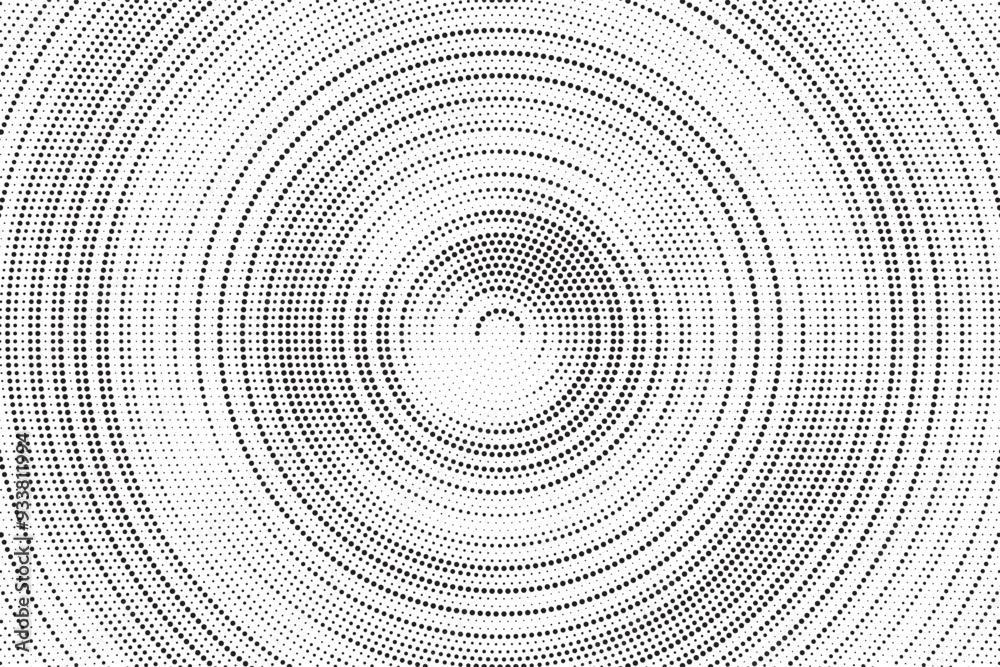 Fototapete radial halftone gradient background. dotted concentric texture with fading effect. black and white c