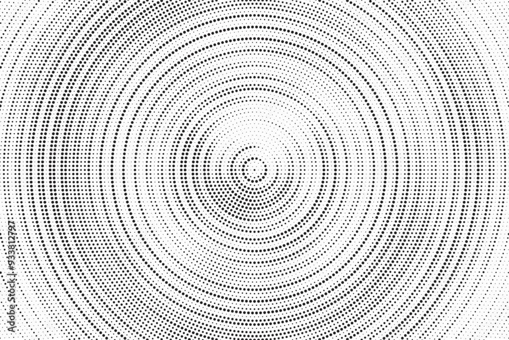 Aufkleber radial halftone gradient background. dotted concentric texture with fading effect. black and white c