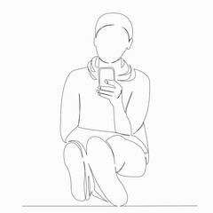 One continuous single drawn line art doodle cellphone, phone, boy, mobile, happy. isolated image hand-drawn contour on a white background