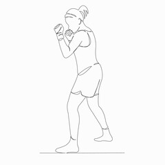 One continuous single drawn line art doodle single, girl, glove, sport, boxer, woman. isolated image hand-drawn contour on a white background