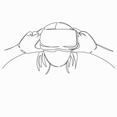 One continuous single drawn line art doodle glass, girl, virtual, reality, digital. isolated image hand-drawn contour on a white background