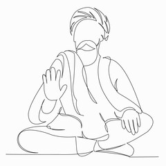 One continuous single drawn line art doodle religion, indian, hinduism, india, holy. isolated image hand-drawn contour on a white background