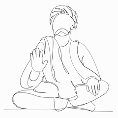 One continuous single drawn line art doodle religion, indian, hinduism, india, holy. isolated image hand-drawn contour on a white background