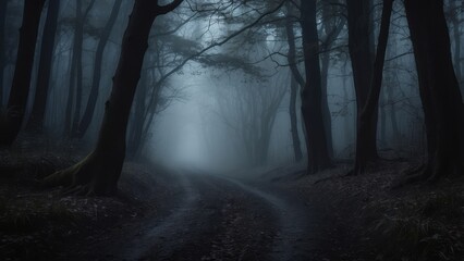 Fototapeta premium A Path Through a Foggy and Dark Forest