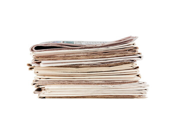 a stack of newspapers isolated on white background
