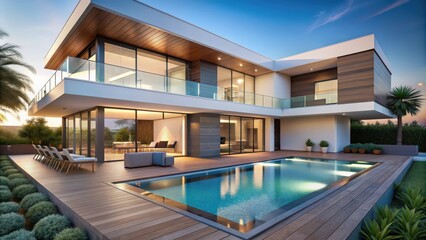 Luxurious modern villa with a pool and deck , luxury, modern, villa, house, architecture, swimming pool, deck, outdoor