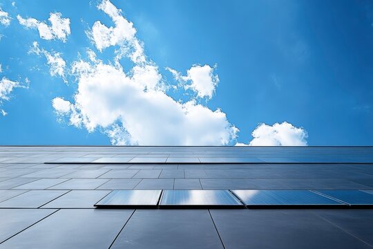 Hausdach mit Solarplatten vor blauem Himmel with generative ai