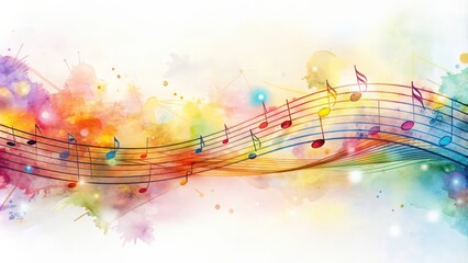 Abstract musical background with long narrow shape and watercolor notes, abstract, musical, background, long, narrow