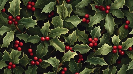 Festive holly berries and leaves arranged in a traditional Christmas pattern, evoking holiday cheer and seasonal warmth