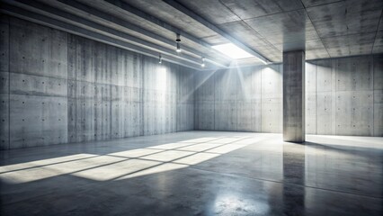 Abstract empty concrete room with light shafts and rough floor , modern, industrial, background, template, interior