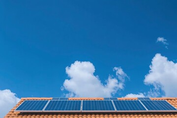 Hausdach mit Solarplatten vor blauem Himmel with generative ai