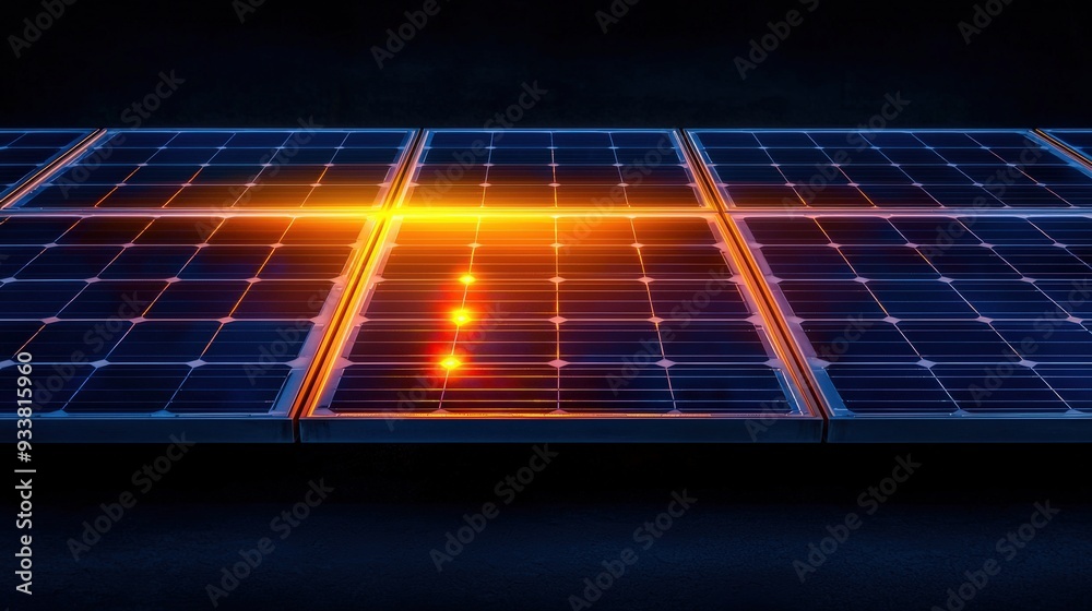 Wall mural abstract image of a solar panel array with a kaleidoscope of light reflections