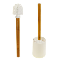 Toilet brush isolated on transparent background. Toilet brush with wooden handle