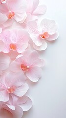 Delicate pink orchid flowers arranged beautifully on a soft white background, perfect for nature and floral design projects.