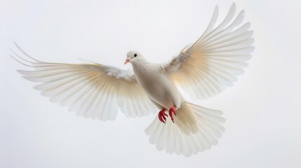 Fototapeta premium majestic white dove in flight against a clear sky wings fully extended capturing the grace and symbolism of peace soft feather detail and serene expression
