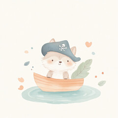 Fototapeta premium Pirate Fox in Boat.