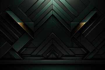 Obraz premium Abstract geometric background with dark green and gold accents.