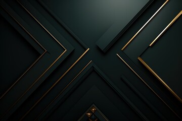 Obraz premium Abstract geometric background with dark green and gold accents.