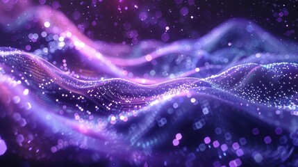 mesmerizing digital landscape of flowing purple particles creating abstract waves and constellationlike patterns futuristic light effects evoke a sense of cosmic energy and data streams