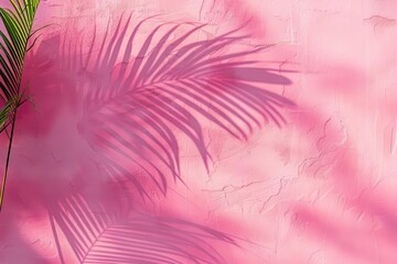 Obraz premium minimal pink wall with palm leaf shadows for spring product display abstract photo