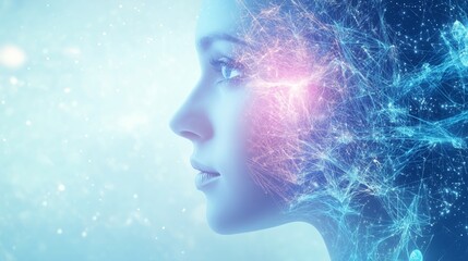 Obraz premium Surreal profile of a woman merging with the cosmos, representing creativity, cosmic energy, and the limitless possibilities of the mind.