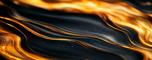 Detailed view of a gold and black marble surface, with swirling gold veins creating a dramatic and luxurious effect