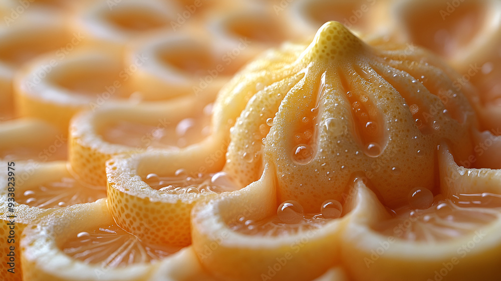 Wall mural Juicy Lemon Slices with Water Droplets