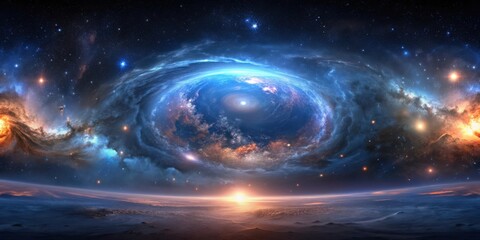 Fototapeta premium 360 degree space background with nebula and stars, equirectangular projection