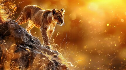 Obraz premium Majestic Lion Cub In Golden Light.