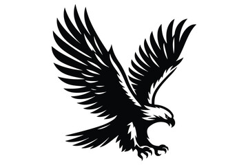 Fototapeta premium Bold black-and-white illustration of an eagle in mid-flight, captured in a dynamic and aggressive pose