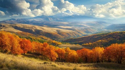Fototapeta premium Armenia's autumnal splendor: mountains and forest