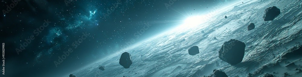 Fototapete 3d rendering elements of distant planet system in space