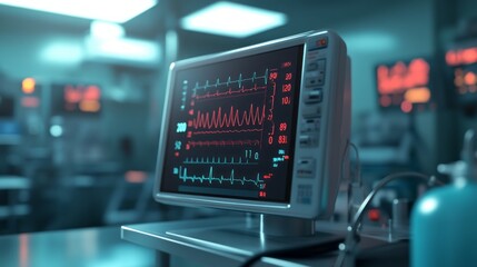 Advanced medical equipment monitors crucial heart rate metrics amid a well-lit hospital environment, showcasing the importance of technology in healthcare