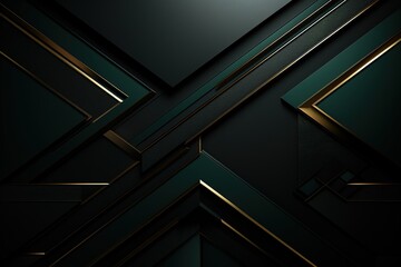 Obraz premium Abstract geometric background with dark green and gold accents.