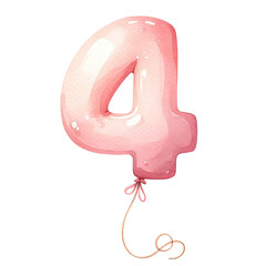 Pink number 4 balloon illustration on white background, perfect for party decorations, birthdays, and celebrations.