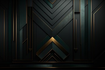 Fototapeta premium Abstract geometric background with dark green and gold accents.
